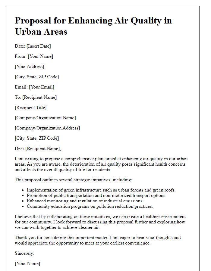 Letter template of proposal for enhancing air quality in urban areas