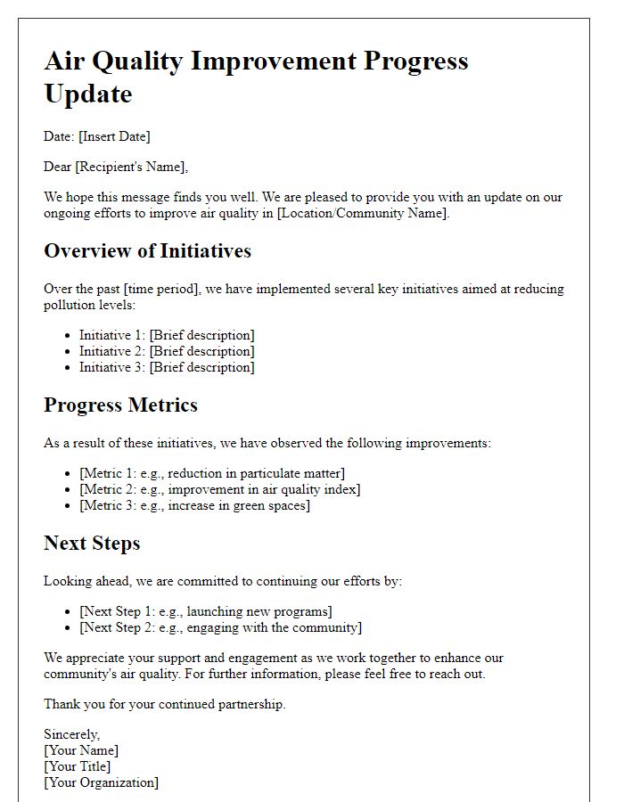 Letter template of update on air quality improvement progress