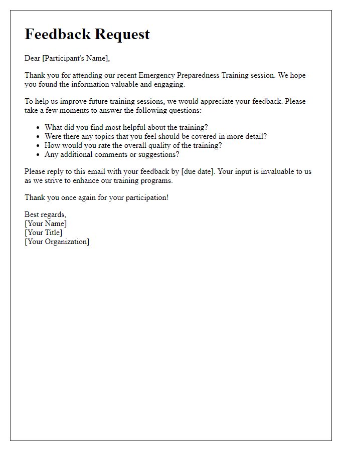 Letter template of Feedback Request for Emergency Preparedness Training