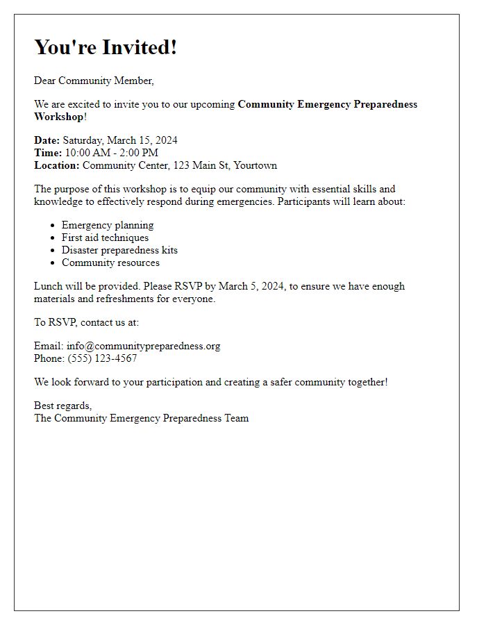 Letter template of Invitation to Community Emergency Preparedness Workshop