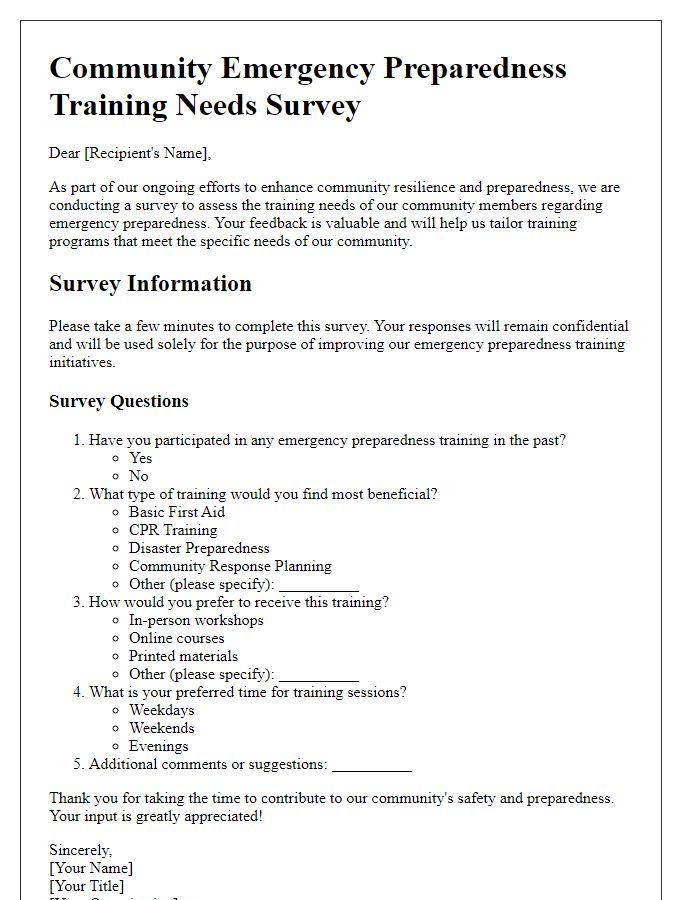 Letter template of Survey for Community Emergency Preparedness Training Needs