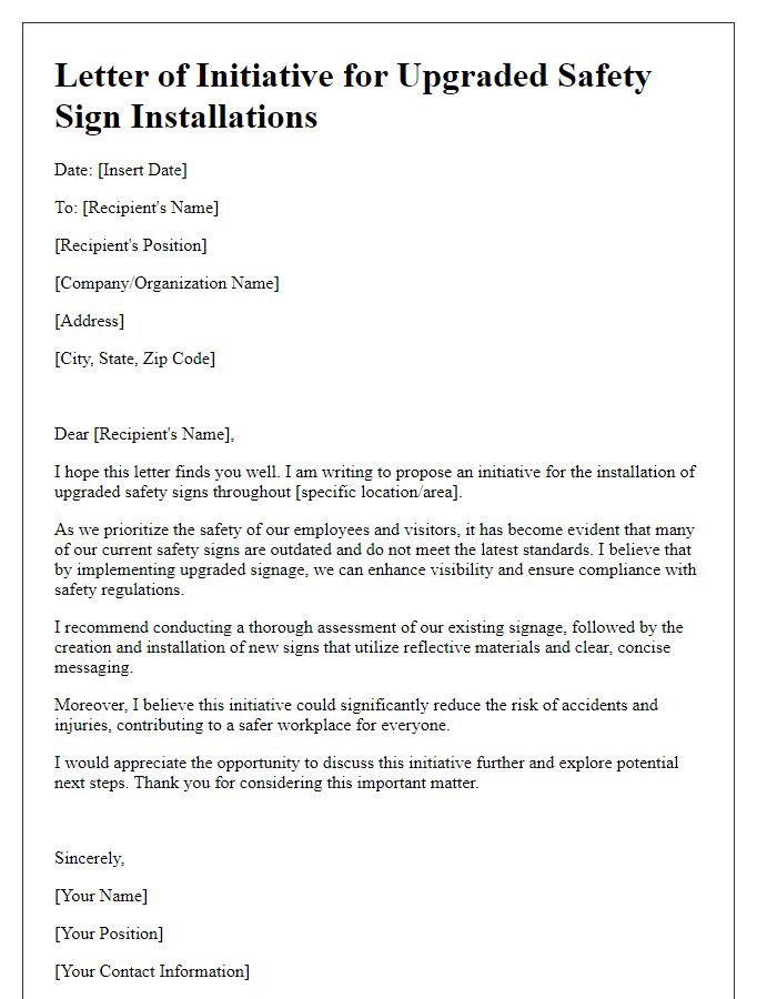 Letter template of initiative for upgraded safety sign installations