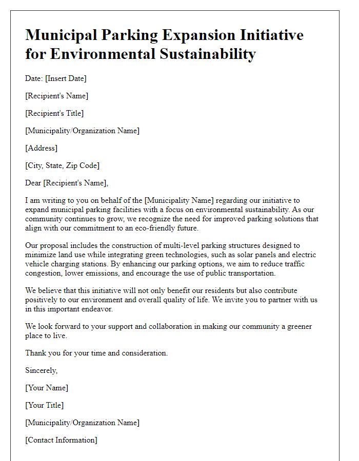 Letter template of municipal parking expansion initiative for environmental sustainability