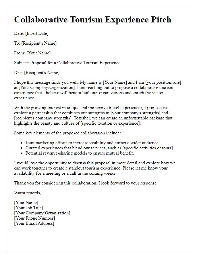 Letter template of collaborative tourism experience pitch