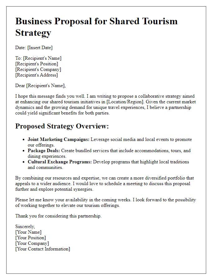 Letter template of shared tourism business strategy