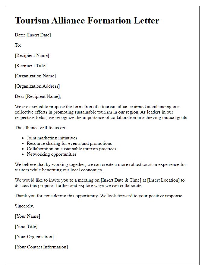 Letter template of tourism alliance formation