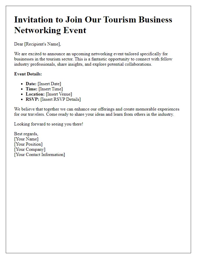 Letter template of tourism business networking opportunity