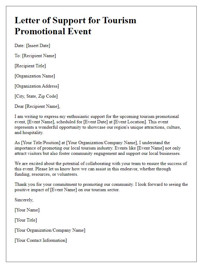 Letter template of tourism promotional event support