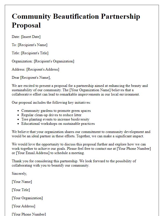 Letter template of community beautification partnership proposal