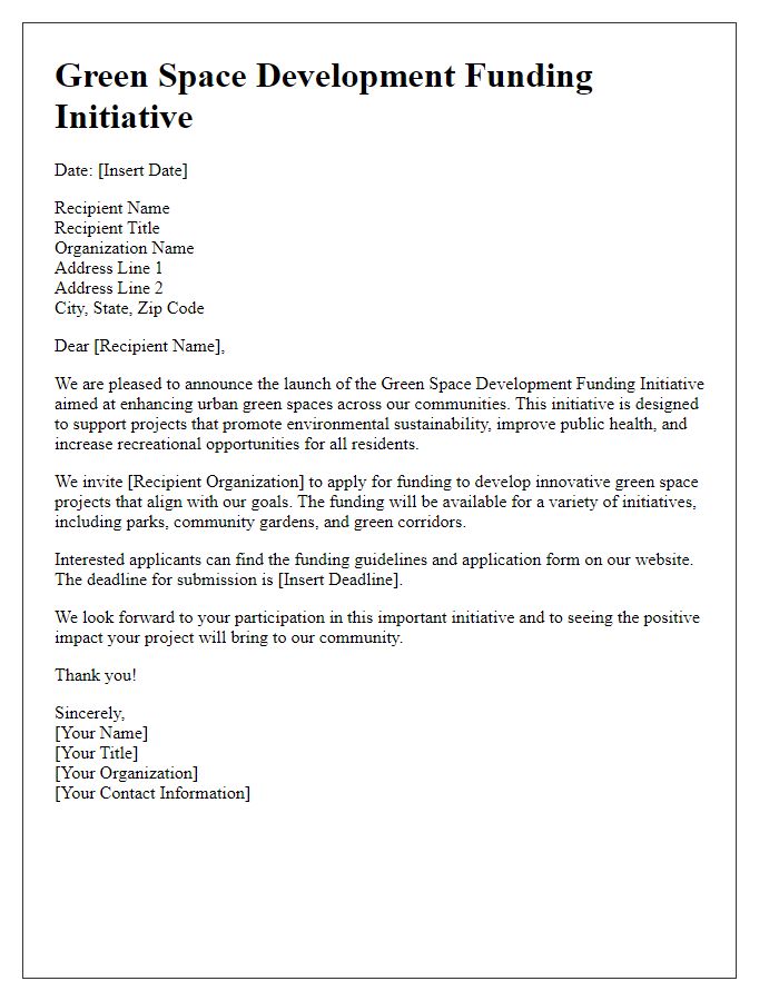 Letter template of green space development funding initiative