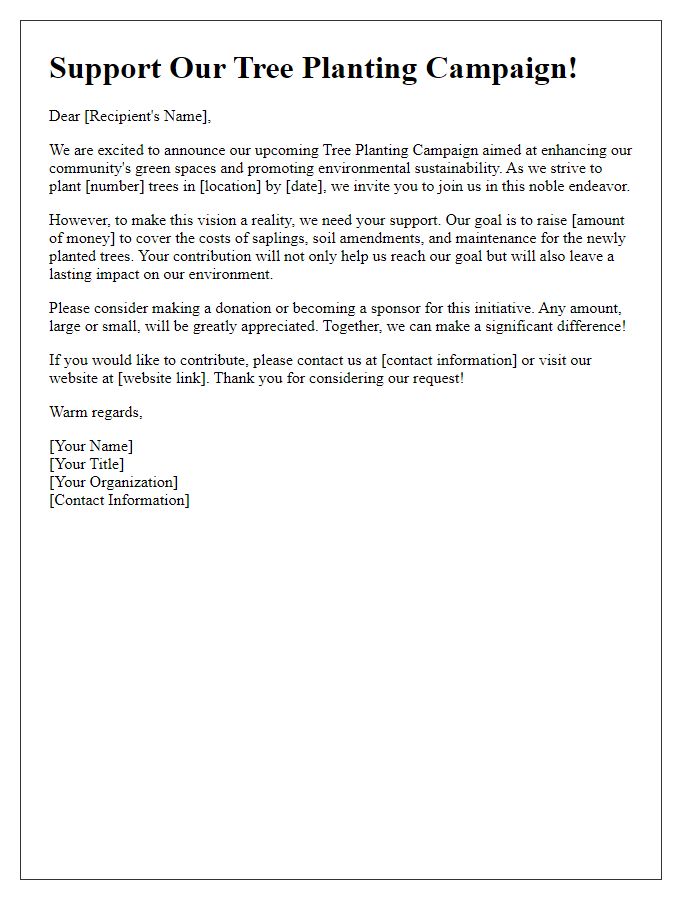 Letter template of tree planting campaign funding solicitation