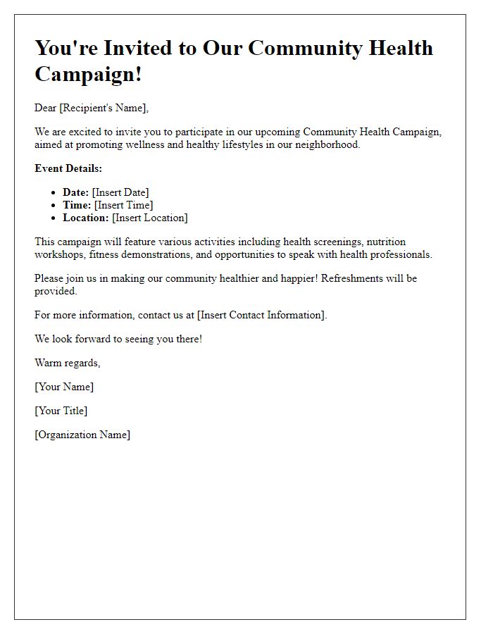 Letter template of Community Health Campaign Invitation