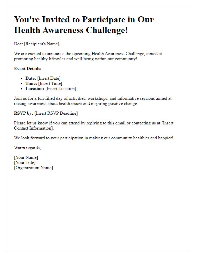 Letter template of Health Awareness Challenge Invitation