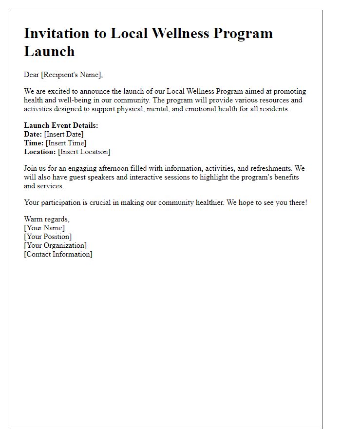 Letter template of Local Wellness Program Launch