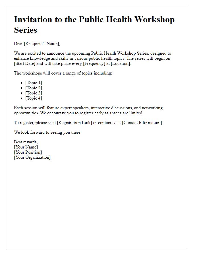 Letter template of Public Health Workshop Series