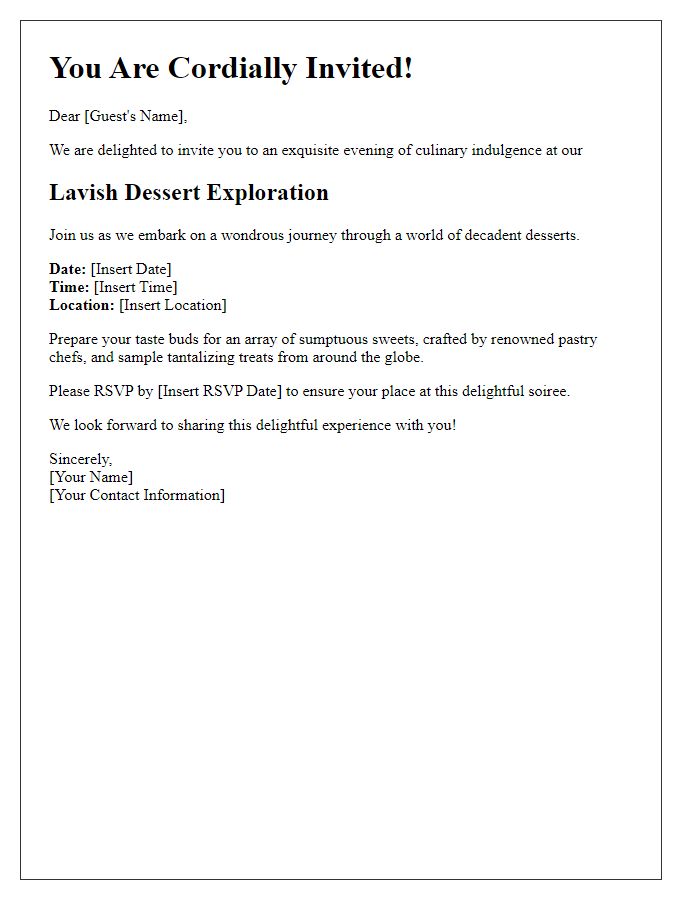 Letter template of a lavish dessert exploration invitation