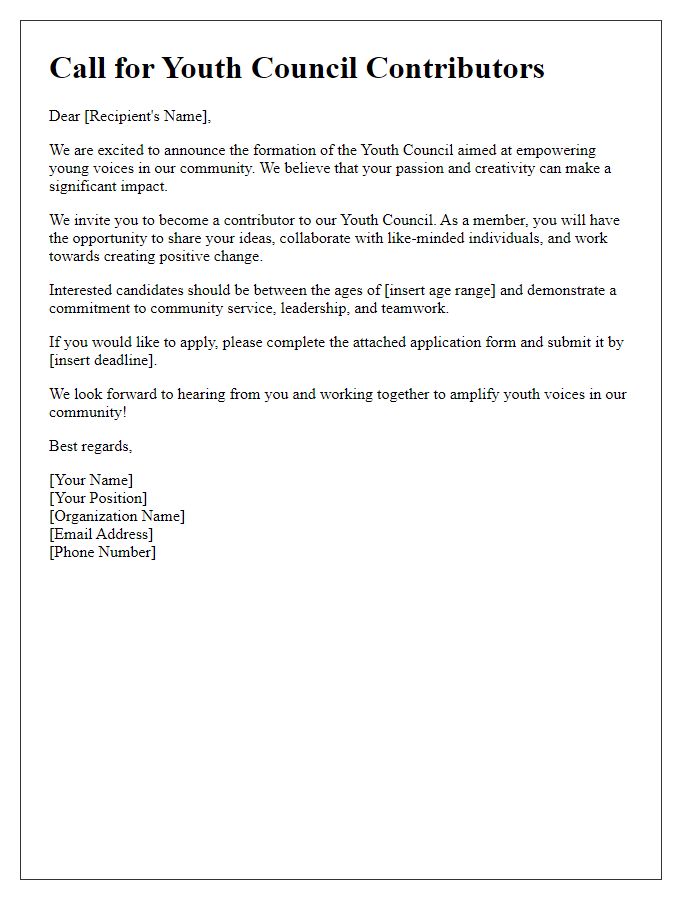 Letter template of Call for Youth Council Contributors