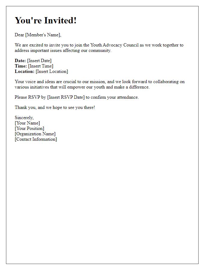 Letter template of Invitation for Youth Advocacy Council Members