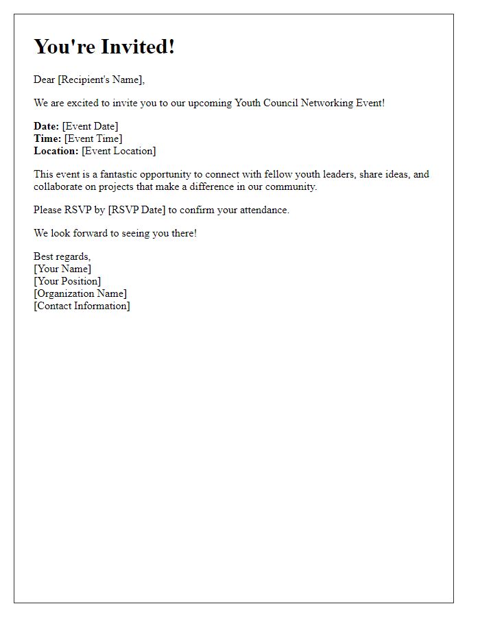 Letter template of Invitation to Youth Council Networking Event