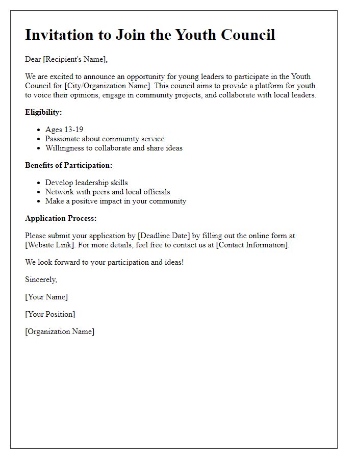 Letter template of Youth Council Participation Opportunity