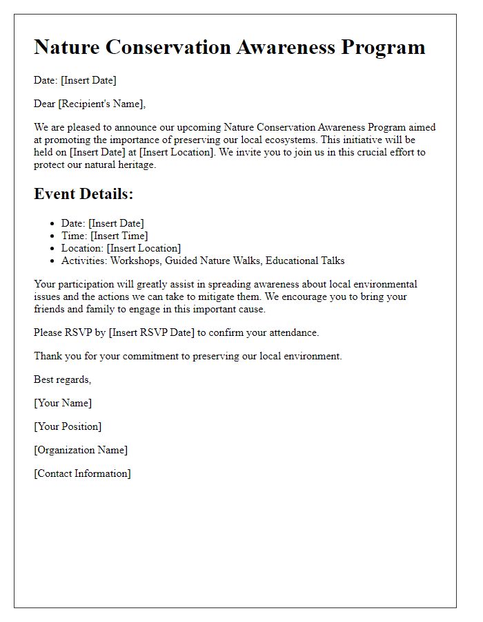 Letter template of local nature conservation awareness program