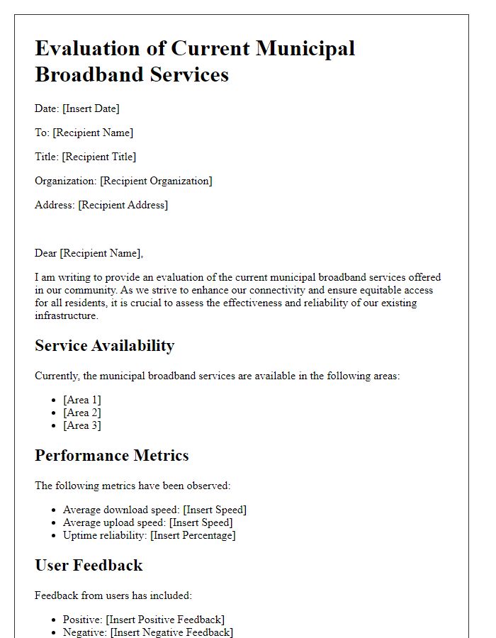 Letter template of evaluation of current municipal broadband services