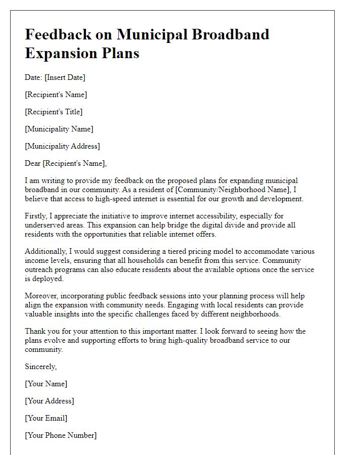 Letter template of feedback on municipal broadband expansion plans