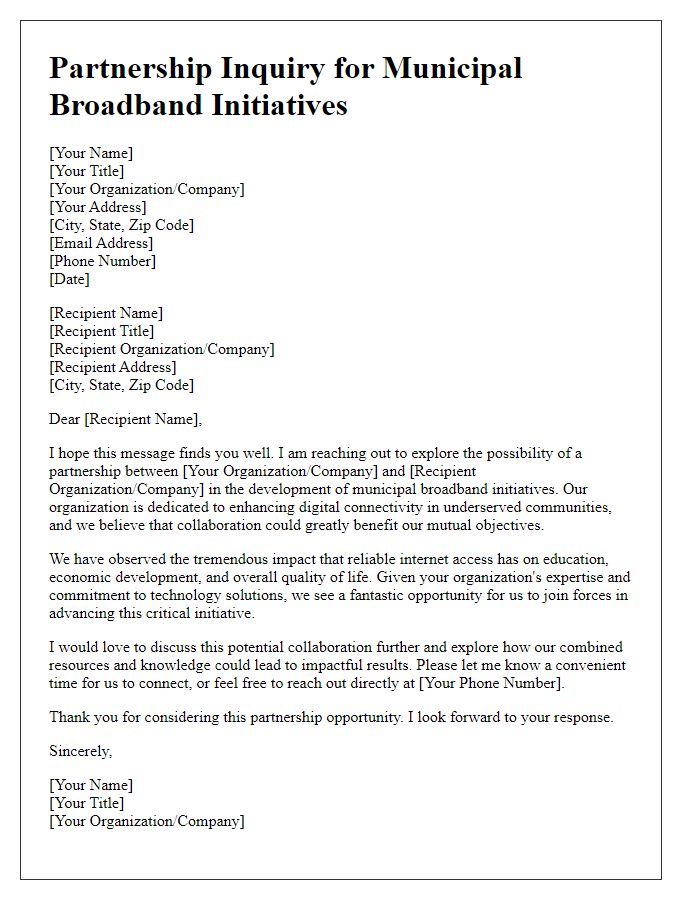 Letter template of partnership inquiry for municipal broadband initiatives