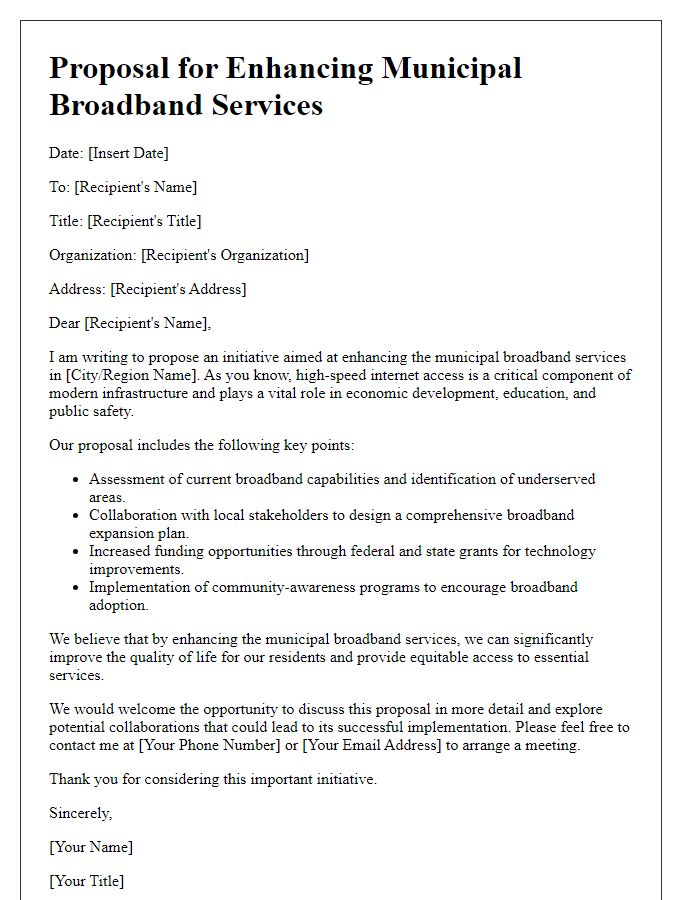 Letter template of proposal for enhancing municipal broadband services