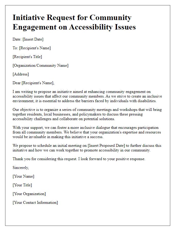 Letter template of initiative request for community engagement on accessibility issues.