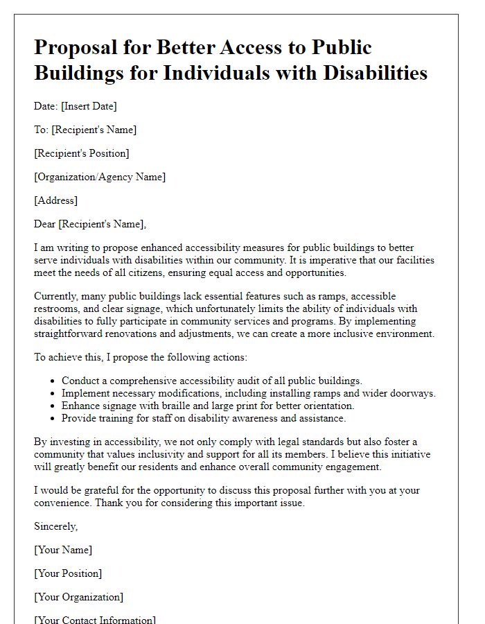 Letter template of proposal for better access to public buildings for individuals with disabilities.