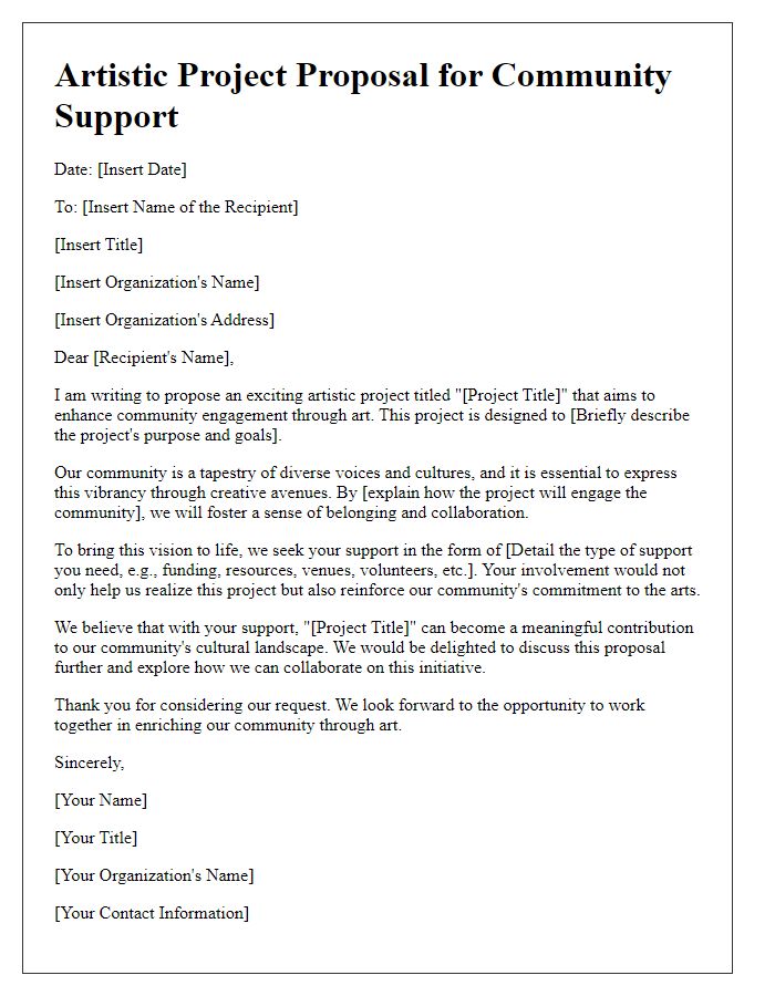 Letter template of artistic project proposal for community support