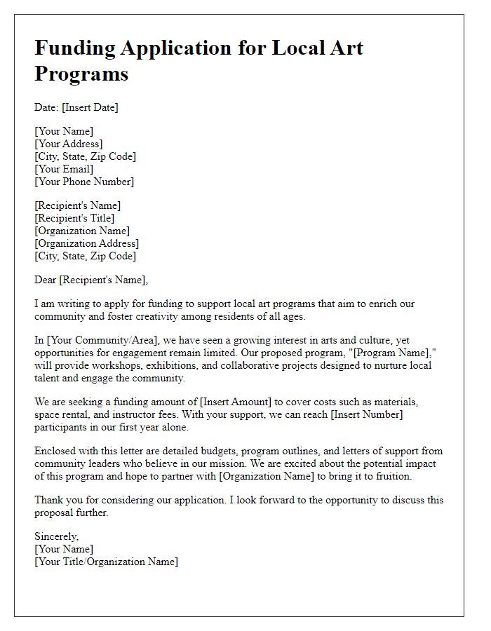 Letter template of funding application for local art programs