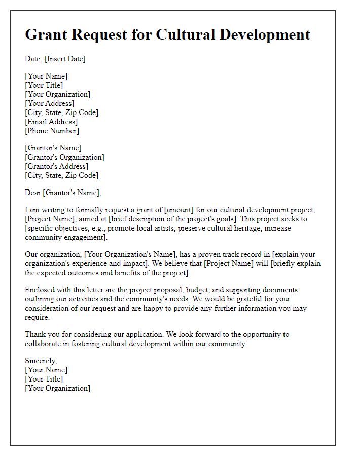 Letter template of grant request for cultural development