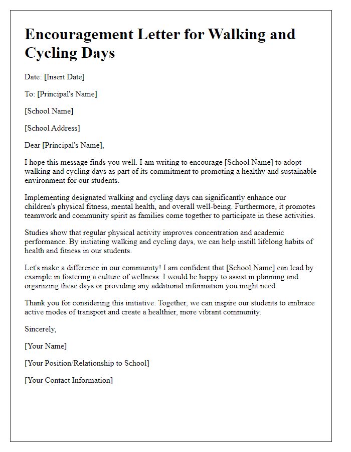 Letter template of encouragement for local schools to adopt walking and cycling days.