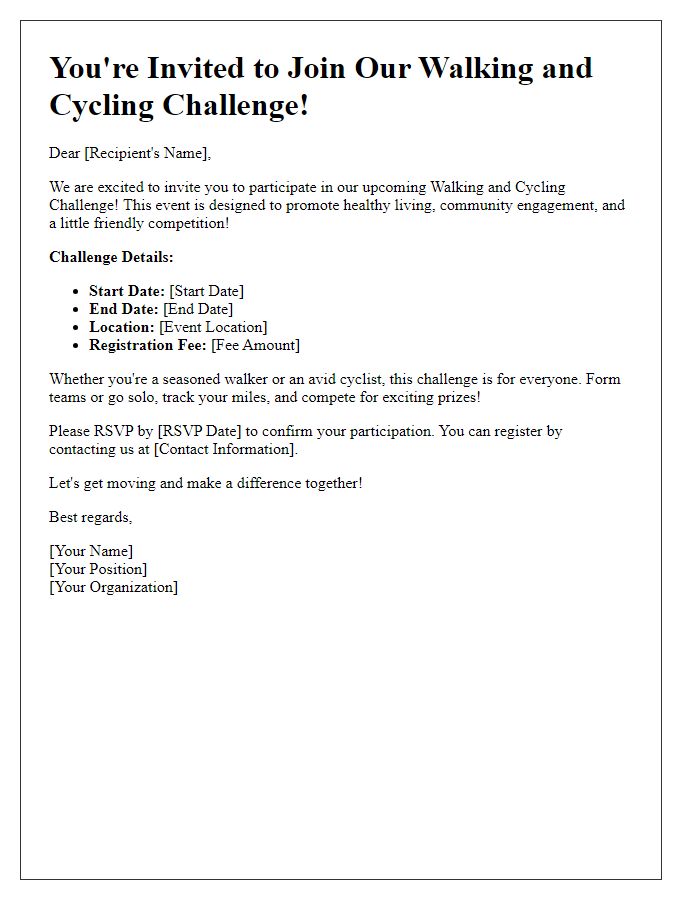 Letter template of invitation to join a walking and cycling challenge.