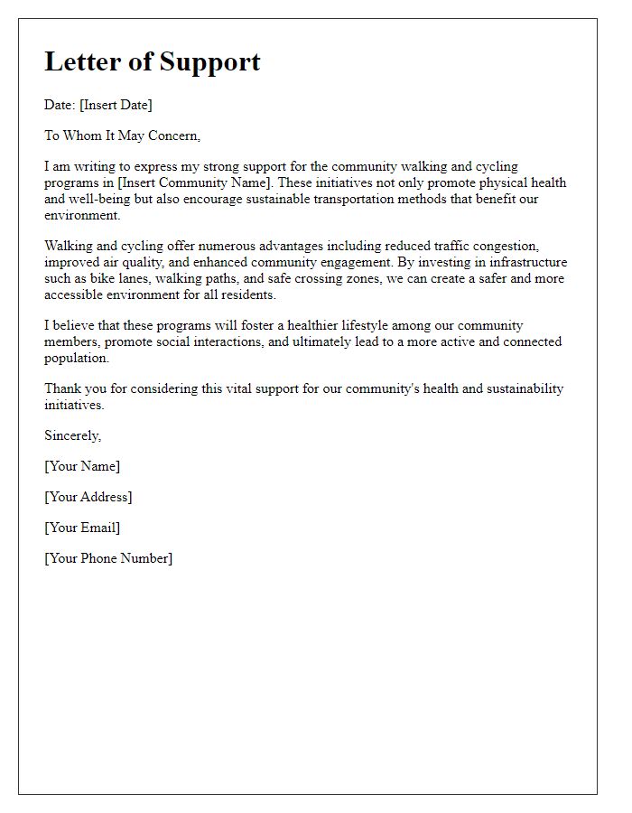 Letter template of support for community walking and cycling programs.