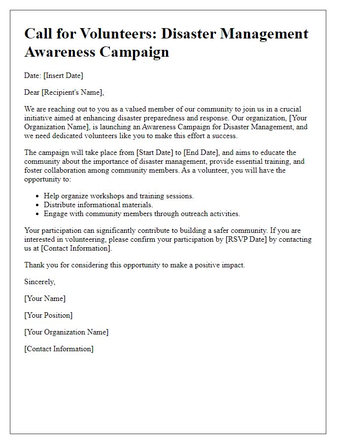 Letter template of awareness campaign for disaster management volunteers