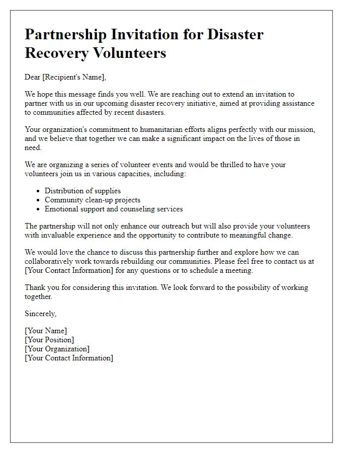 Letter template of partnership invitation for disaster recovery volunteers