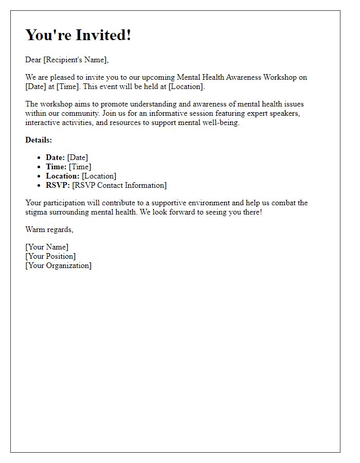 Letter template of mental health awareness workshop invitation.