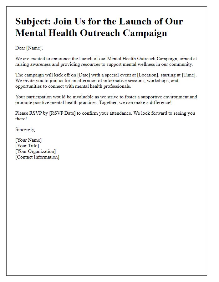 Letter template of mental health outreach campaign launch.