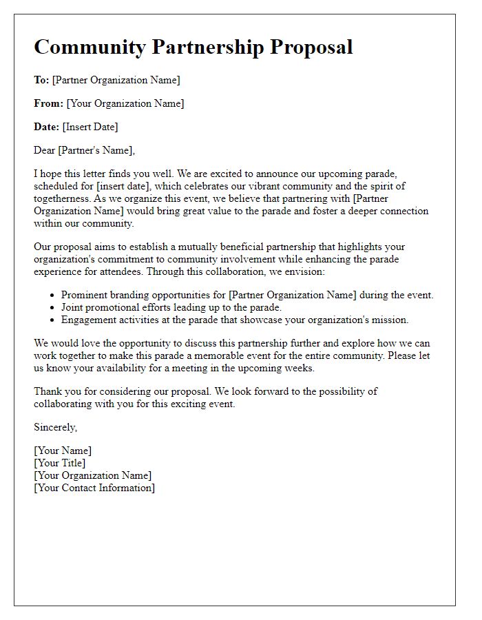 Letter template of community partnership proposal for parade