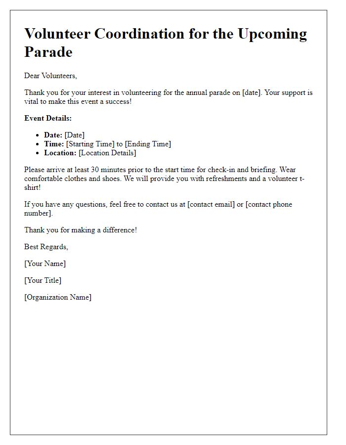 Letter template of volunteer coordination for the parade