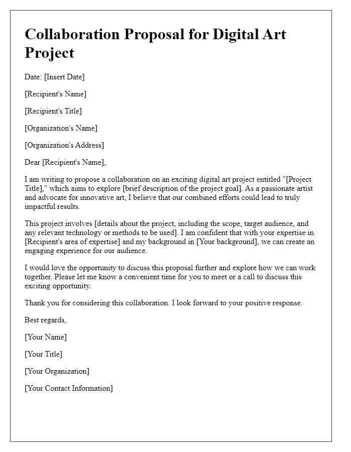 Letter template of collaboration proposal for digital art project