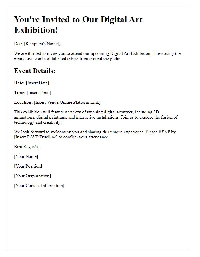 Letter template of invitation to digital art exhibition