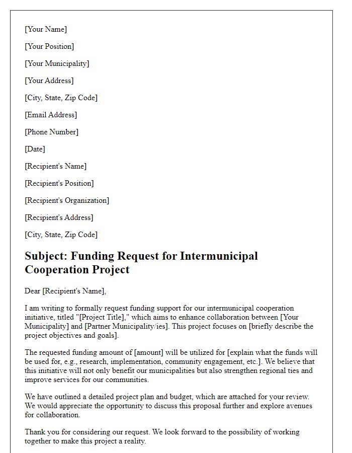 Letter template of intermunicipal cooperation funding request