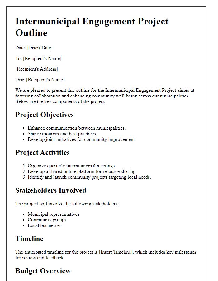 Letter template of intermunicipal engagement project outline