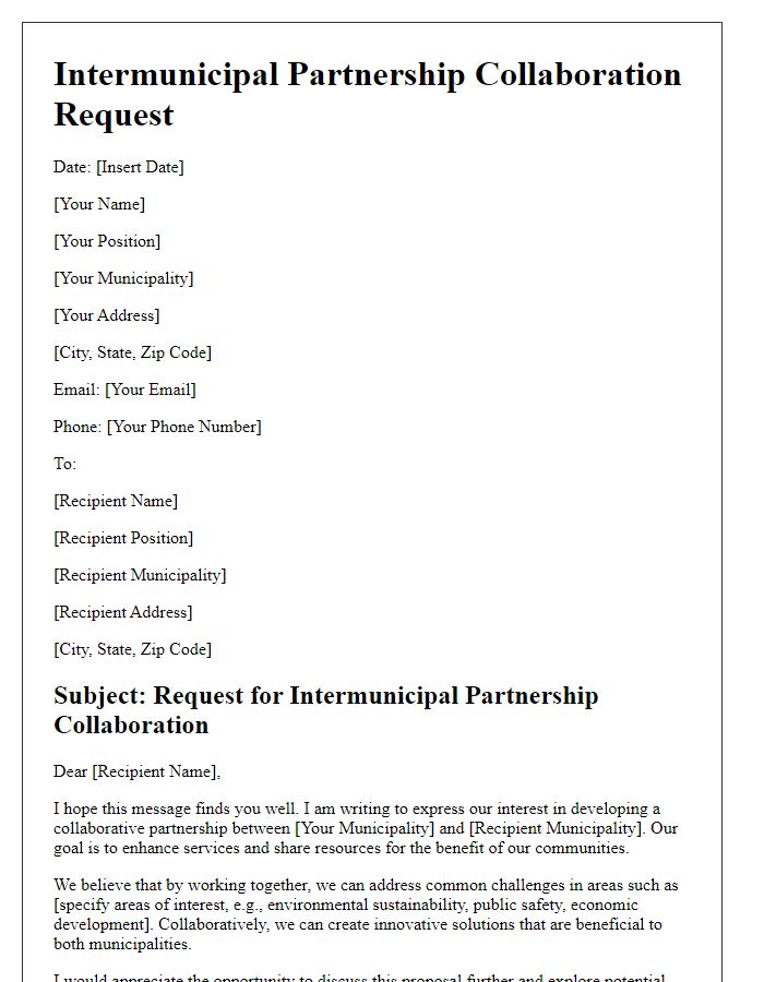 Letter template of intermunicipal partnership collaboration request