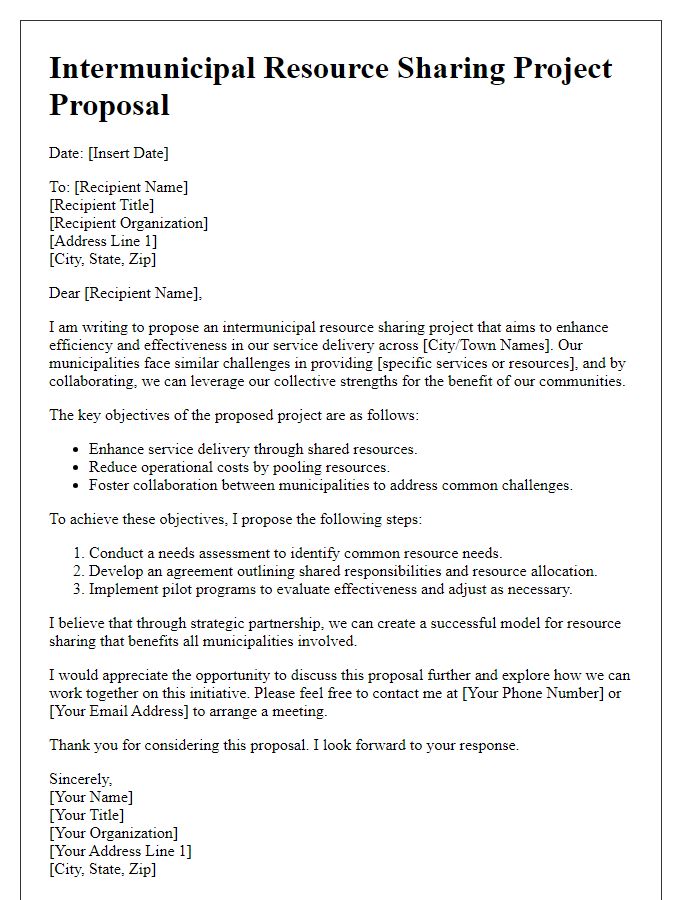 Letter template of intermunicipal resource sharing project proposal