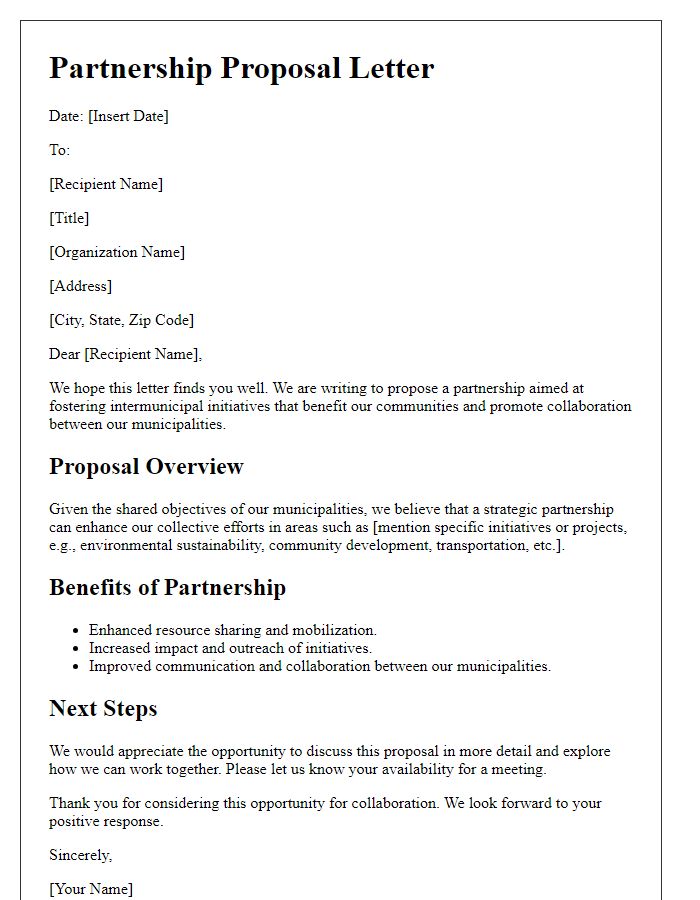 Letter template of partnership proposal for intermunicipal initiatives